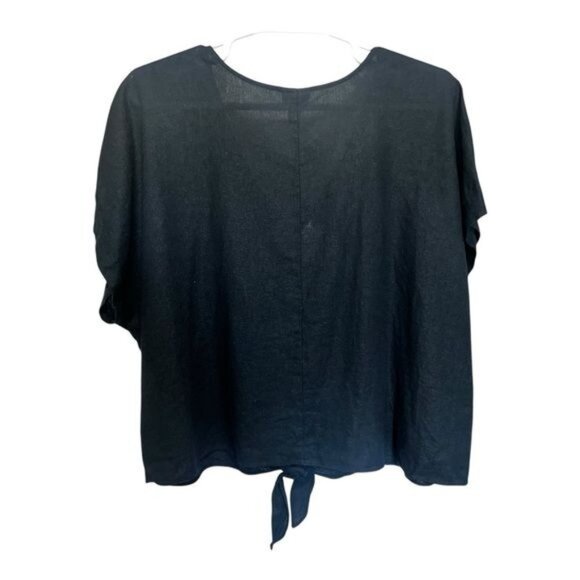 Ava & Viv Womens Plus-Size Black Tie-Front Top Linen Blend Lightweight Size 3X - Picture 2 of 7
